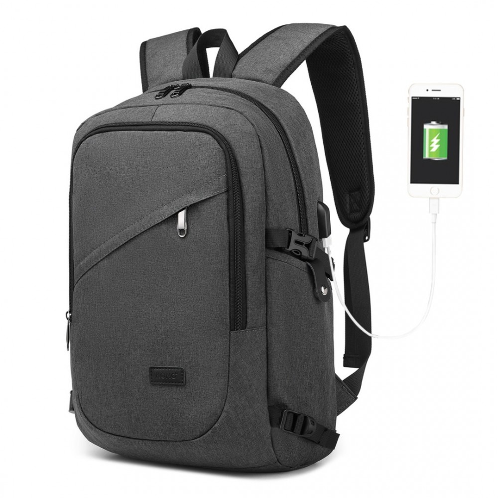Levně KONO unisex batoh s USB portem - tmavě šedý - 20L