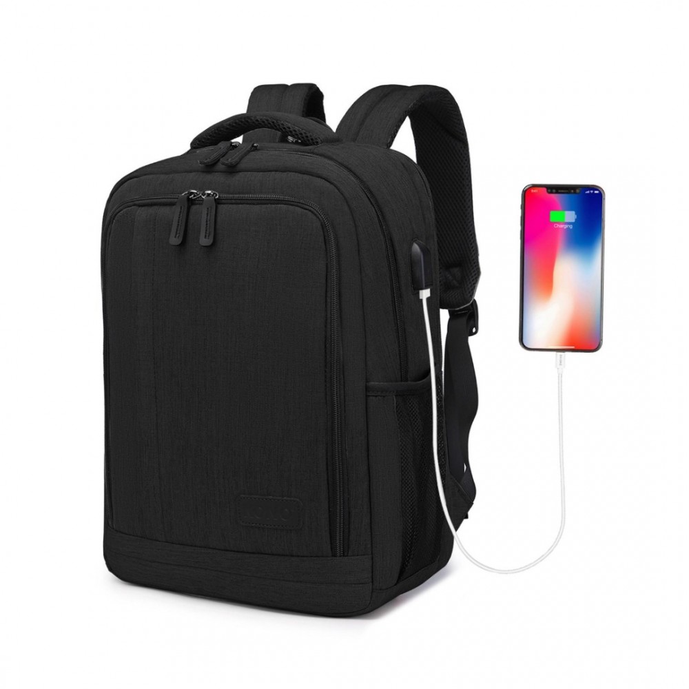 Levně KONO multifunkční batoh s USB portem Richie Small - černý - 17 L