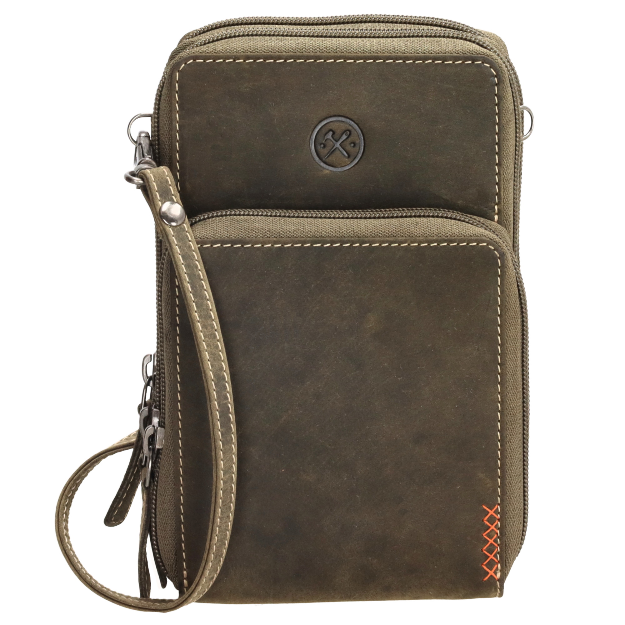 Levně Hide & Stitches Idaho kožená crossbody taška na mobil - olivová