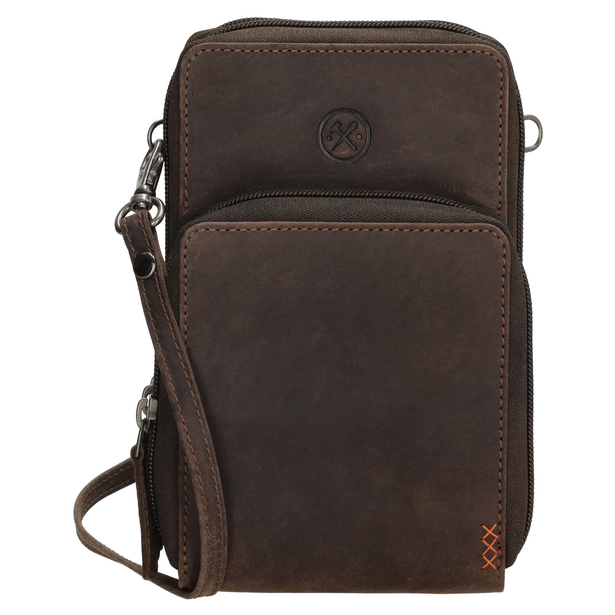 Levně Hide & Stitches Idaho kožená crossbody taška na mobil - tmavě hnědá