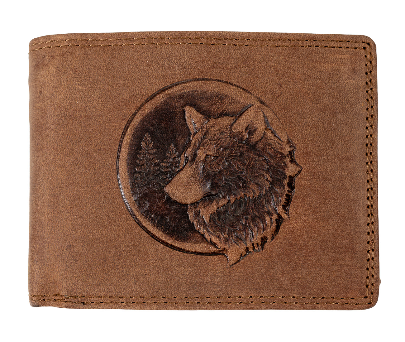 Levně HL Luxusní kožená peněženka s 3D VLK - hnědá