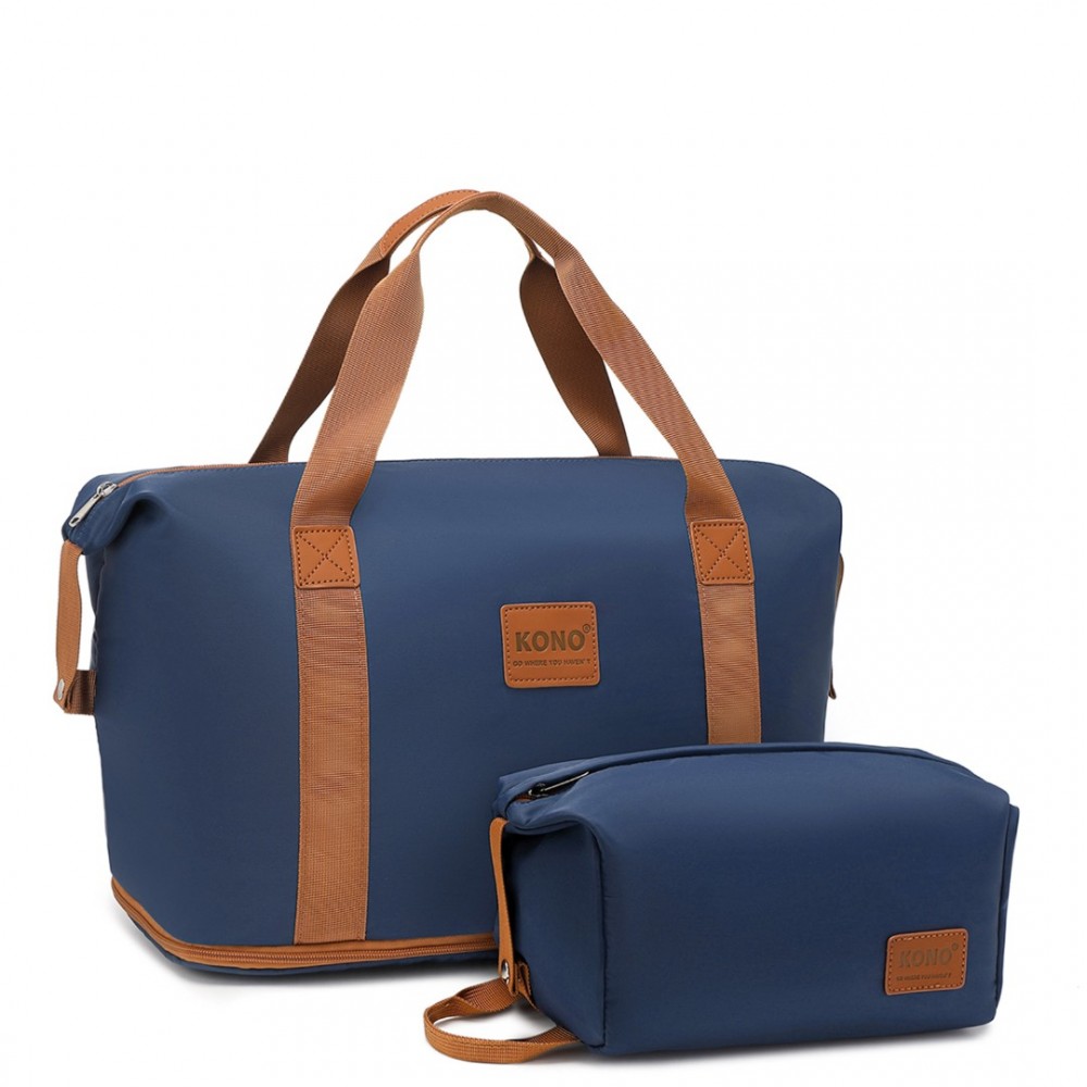 Levně KONO set variabilní cestovní taška a kosmetická taštička - modro hnědá - 26L
