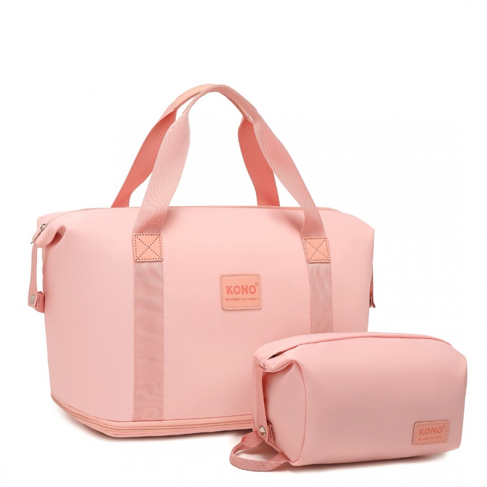Levně KONO set variabilní cestovní taška a kosmetická taštička - růžová- 26L