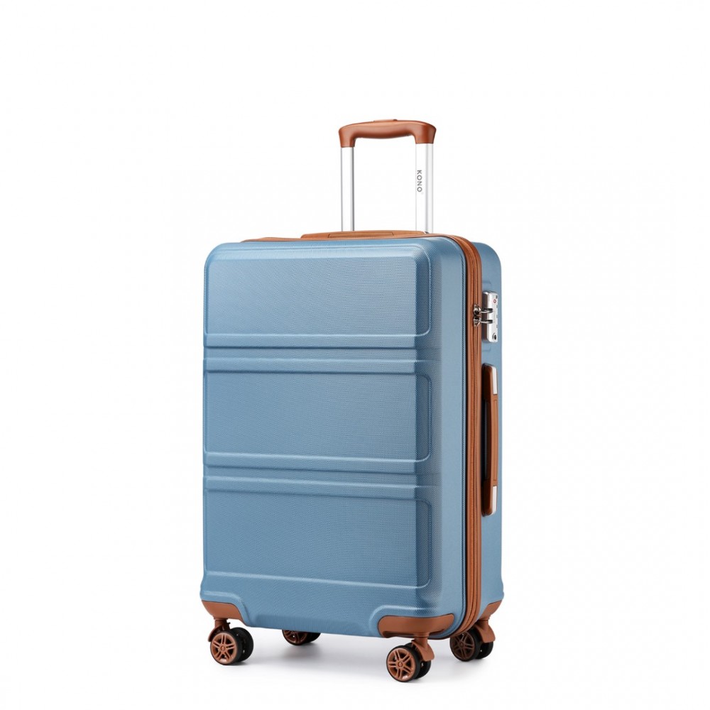 Levně KONO Kabinové zavazadlo s horizontálním designem - ABS - modro hnědá - 66L