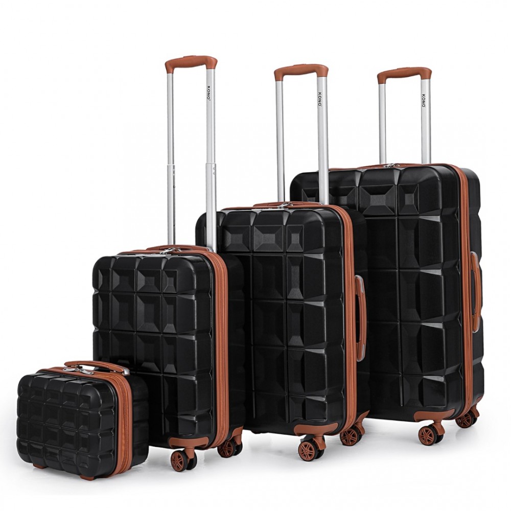 Levně KONO set 4 skořepinových kufrů s TSA zámkem - černo hnědá -10L/39L/69L/105L - ABS
