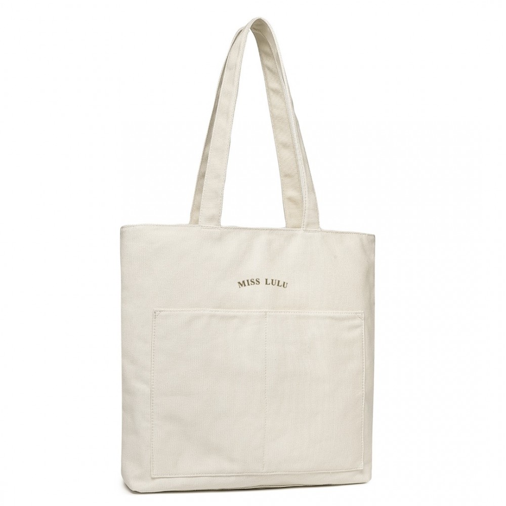 Miss Lulu velkokapacitní plátěná nákupní taška na rameno - béžová