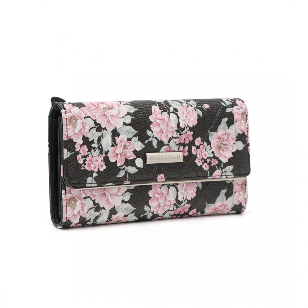 Levně Miss Lulu dámská peněženka s potiskem květin - černá