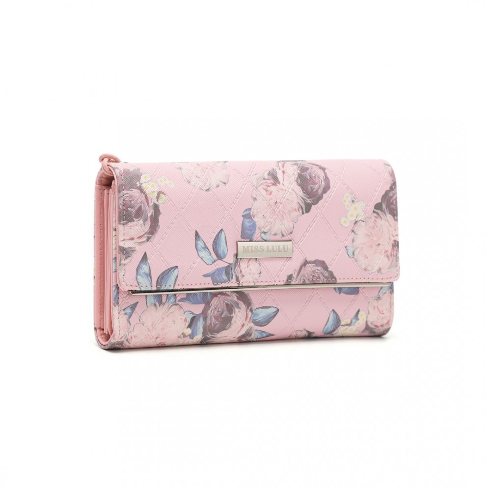 Levně Miss Lulu dámská peněženka s potiskem květin - růžová