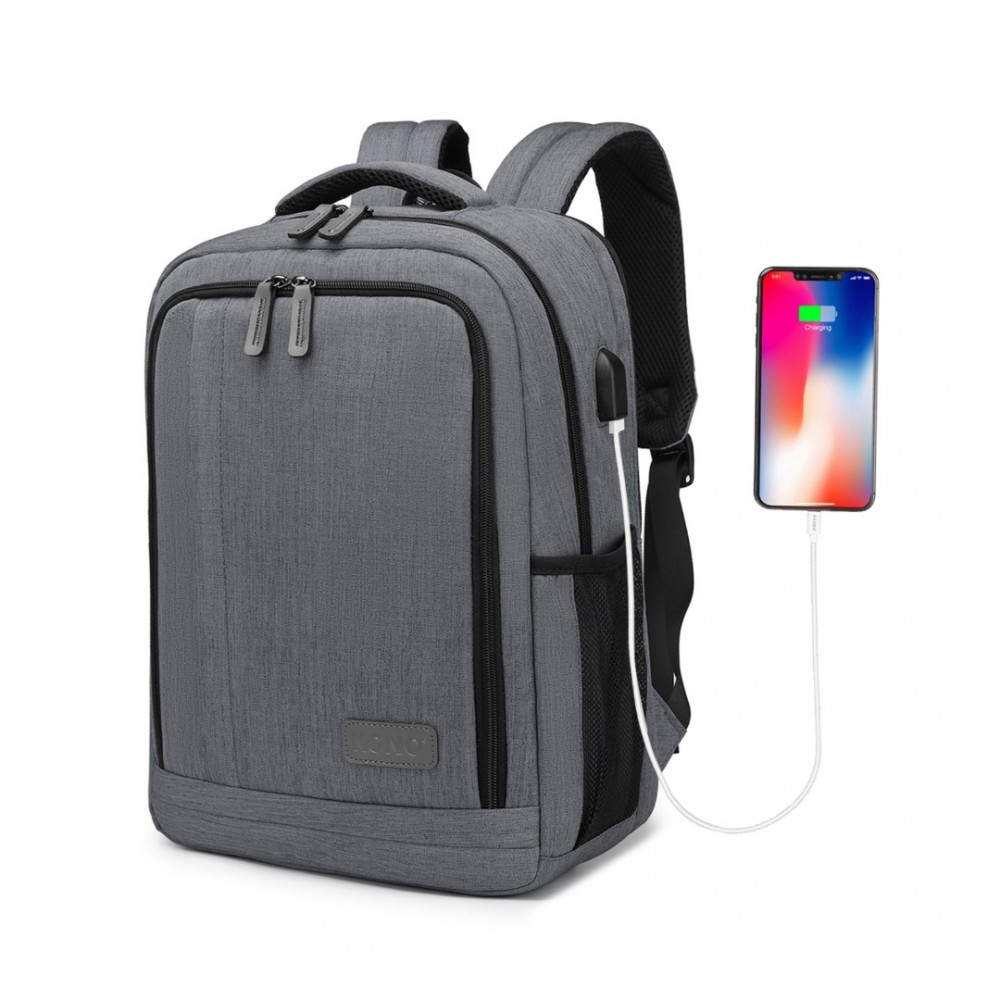Levně KONO multifunkční batoh s USB portem Richie Small - šedá - 17 L
