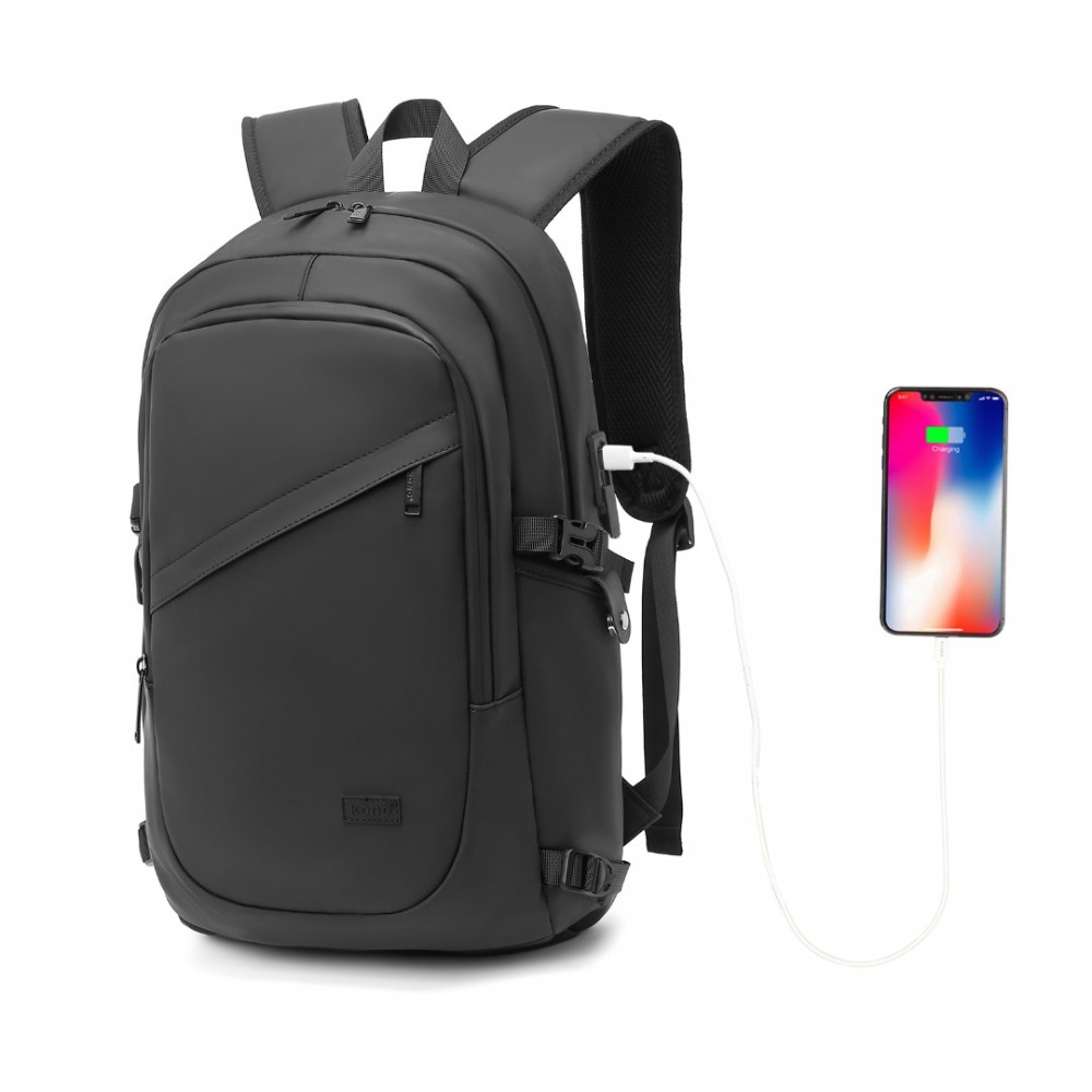 Levně Kono voděodolný batoh s PVC potahem a USB portem 18L - černý