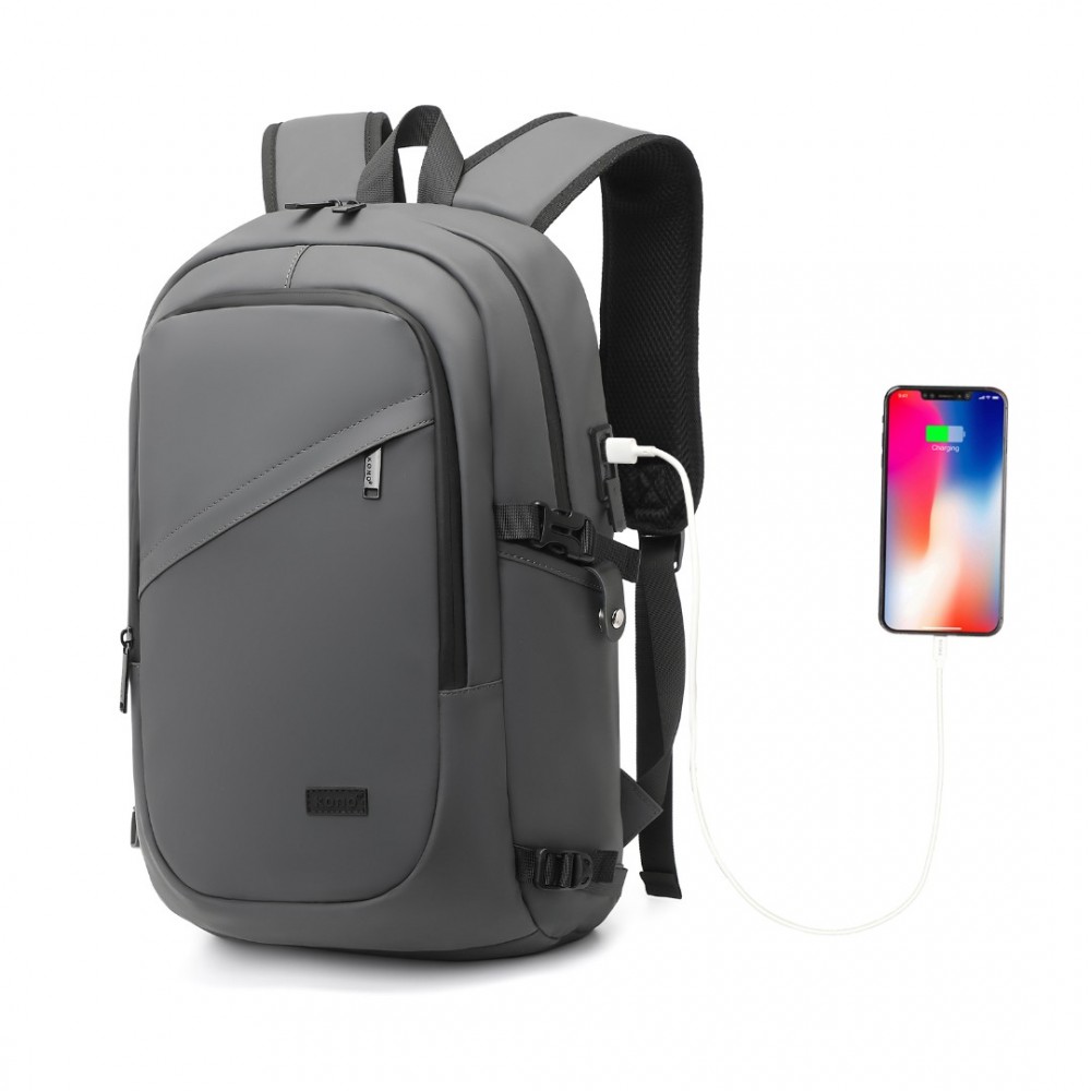 Levně Kono voděodolný batoh s PVC potahem a USB portem 18L - šedý