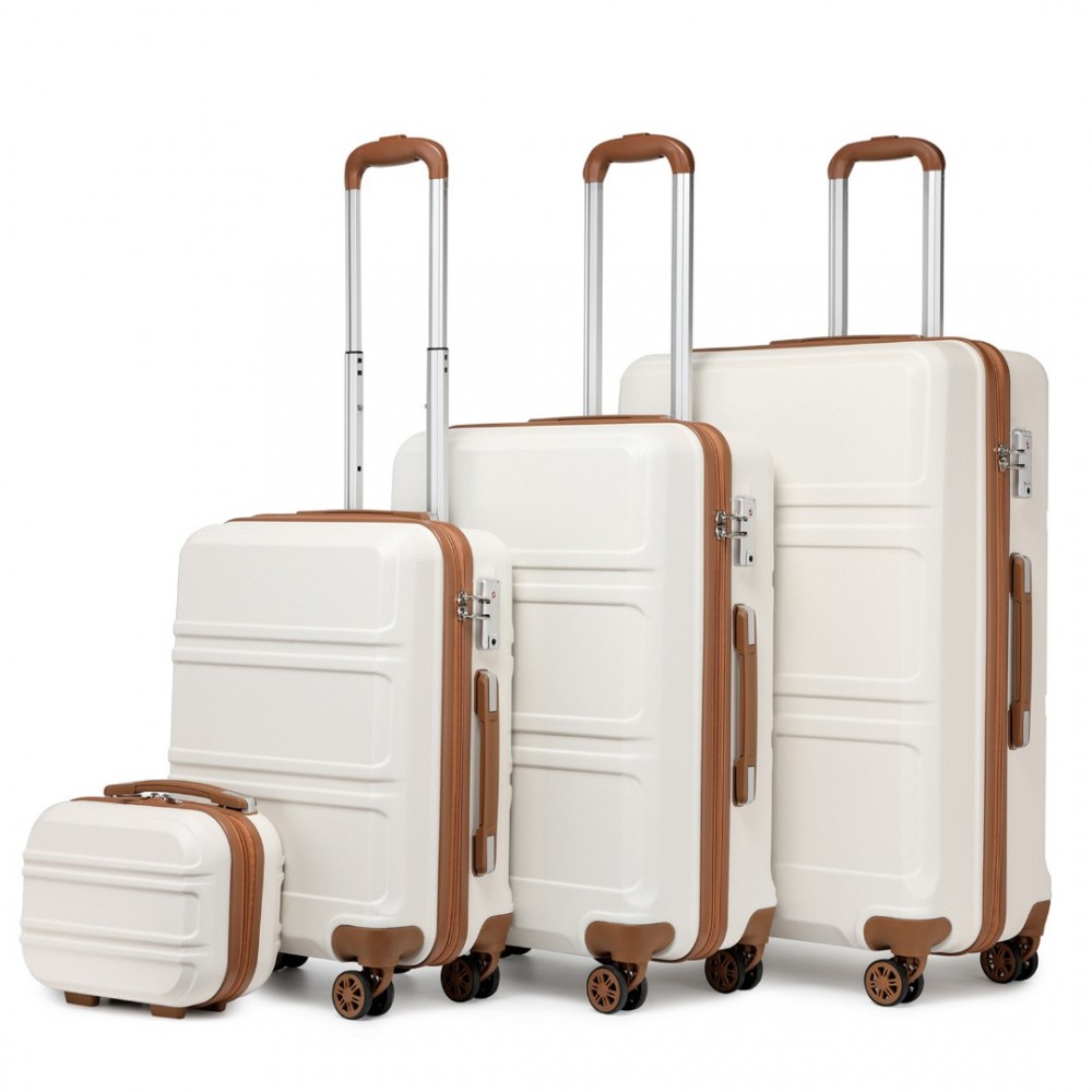 Levně KONO Set 4 cestovních kufrů s horizontálním designem - ABS - béžovo hnědá- 10L/44L/66L/96L