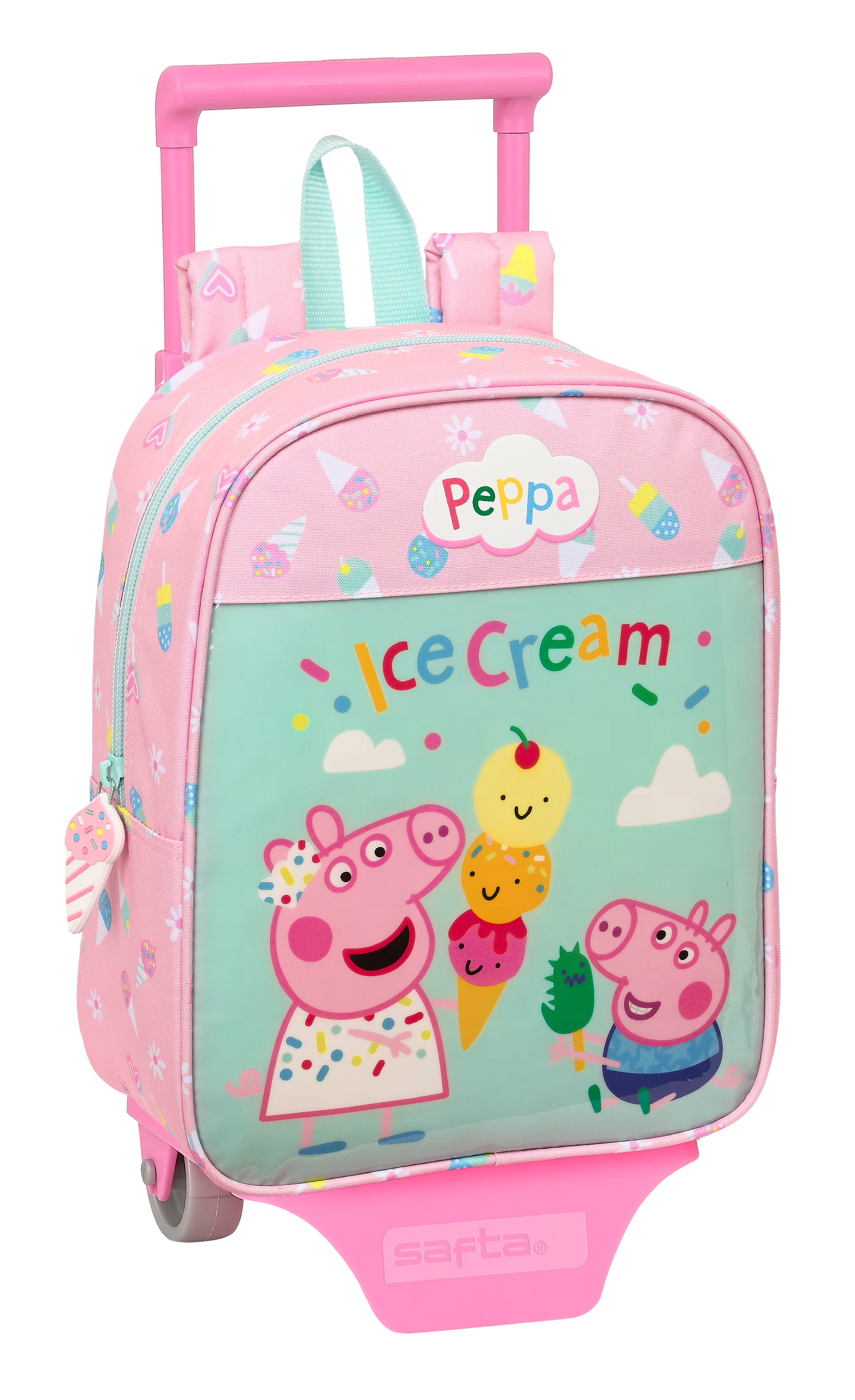 Levně Safta dětský batoh na kolečkách Peppa Pig "Ice Cream" - 6L - růžový