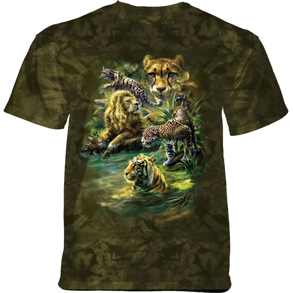 Levně Pánské batikované triko The Mountain Big Cats Paradise- zelená