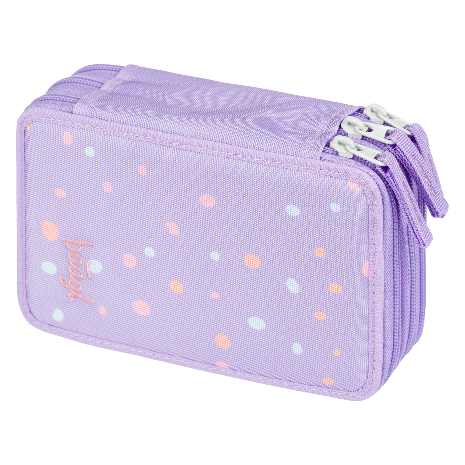 Školní třípatrový penál BAAGL Mazlíčci, fialový s puntíky