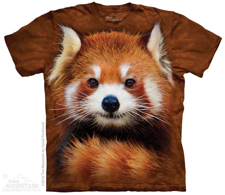 Levně Pánské batikované triko The Mountain - Red Panda Portrait - hnědé
