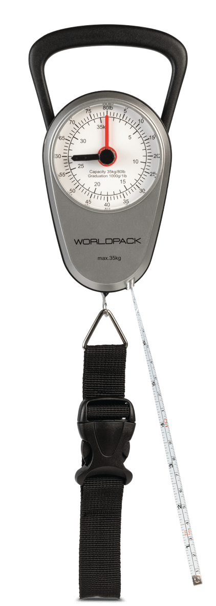 Závěsná manuální váha a metr na zavazadla Worldpack - stříbrno-černá