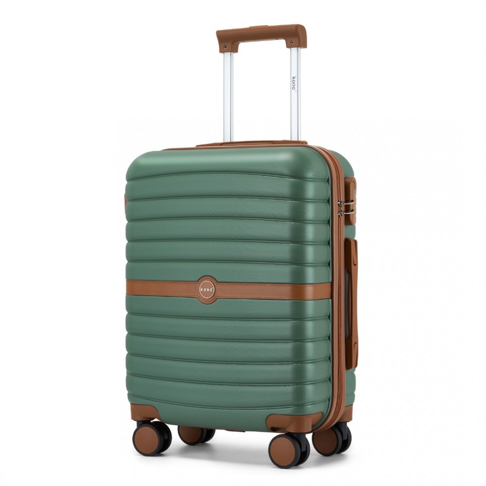 Cestovní kabinový kufr ABS+PC s pruhovaným vzorem Kono - 36 L - zelený