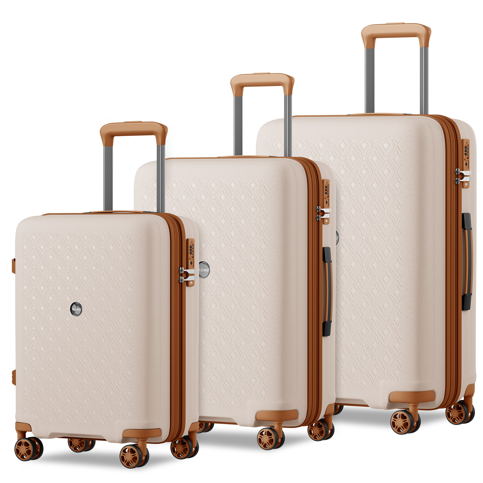 Kono 2594 Sada 3 kufrů spinner 53.5/65/76cm Béžová/Hnědá Polypropylen Rozšiřitelný