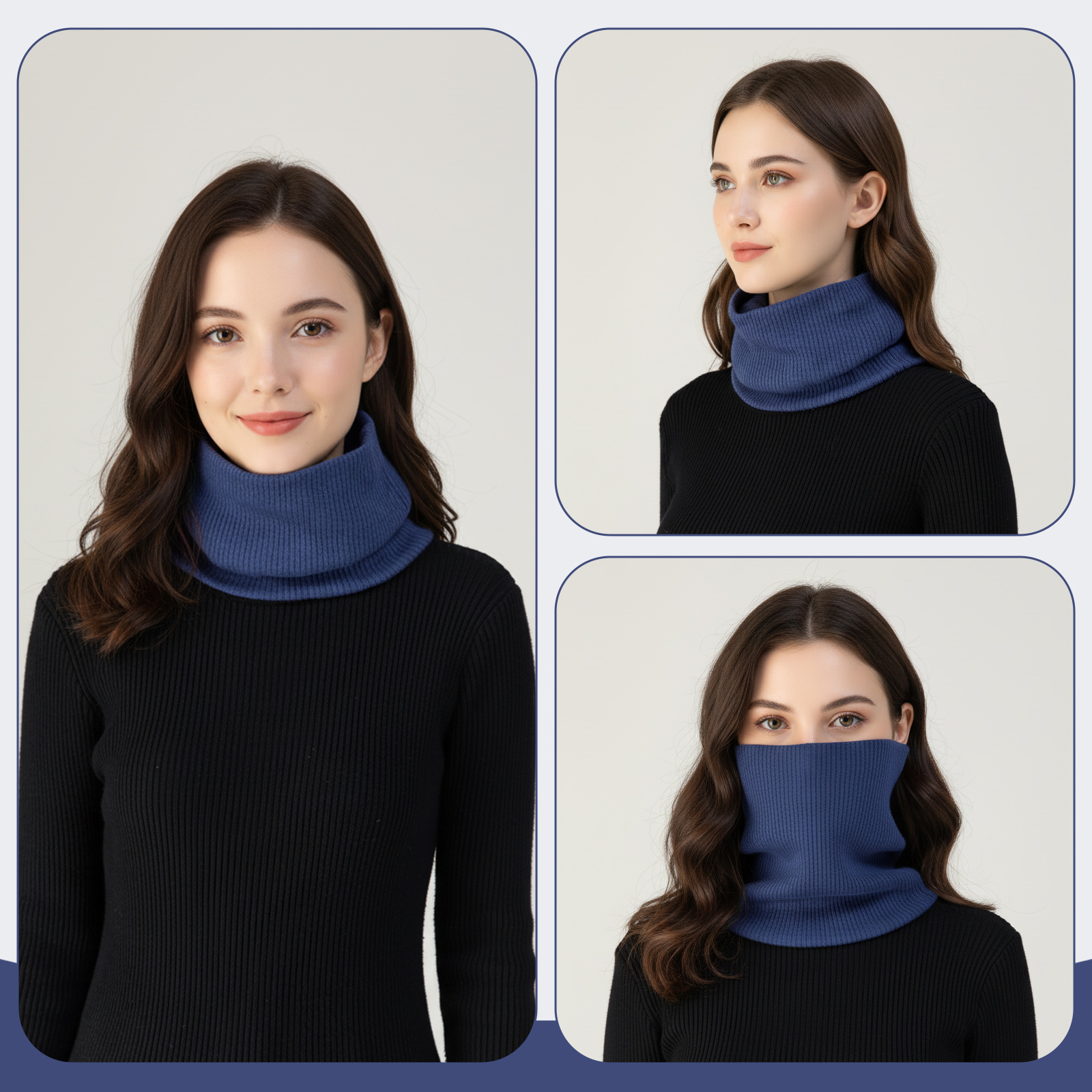 Pletený nákrčník s fleecovou podšívkou Kono - modrý