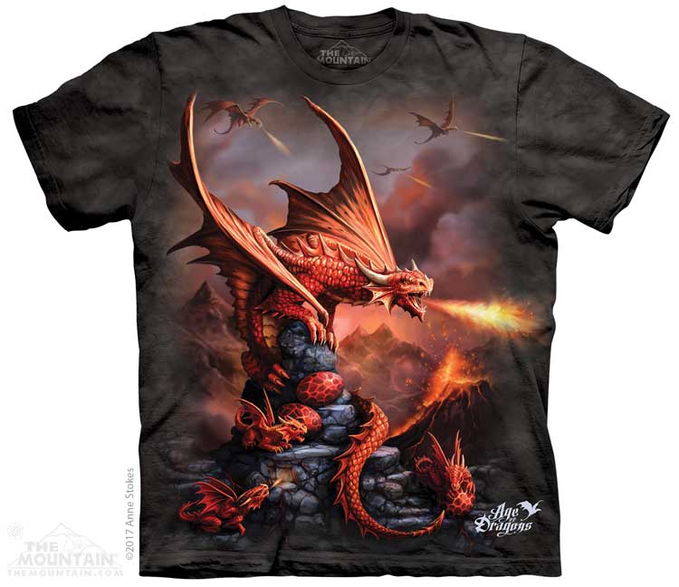 Levně The Mountain Dětské batikované tričko - Fire Dragon - černé