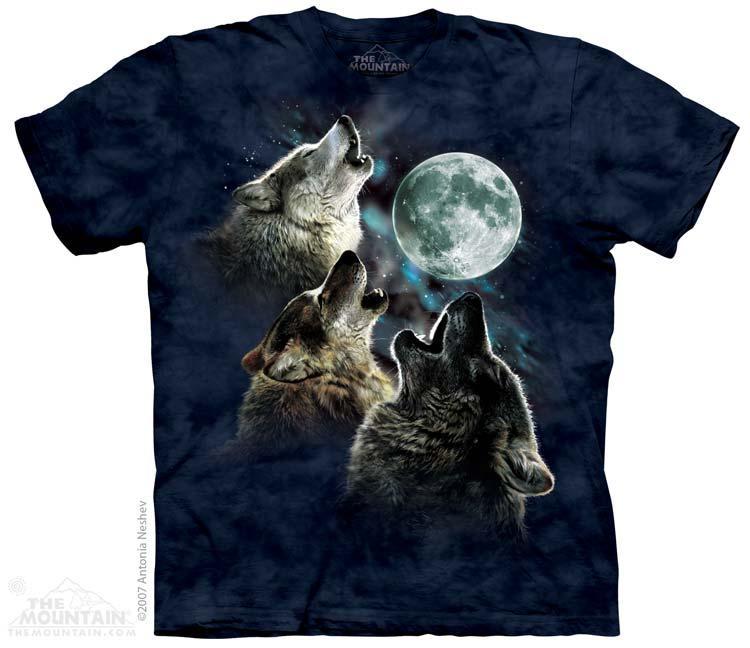 Levně Pánské batikované triko The Mountain - Three Wolf Moon In Blue - modré