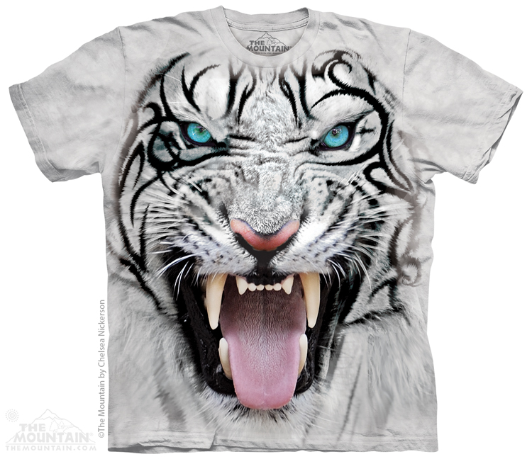 Levně Pánské batikované triko The Mountain - Big Face Tribal White Tiger - světle šedá