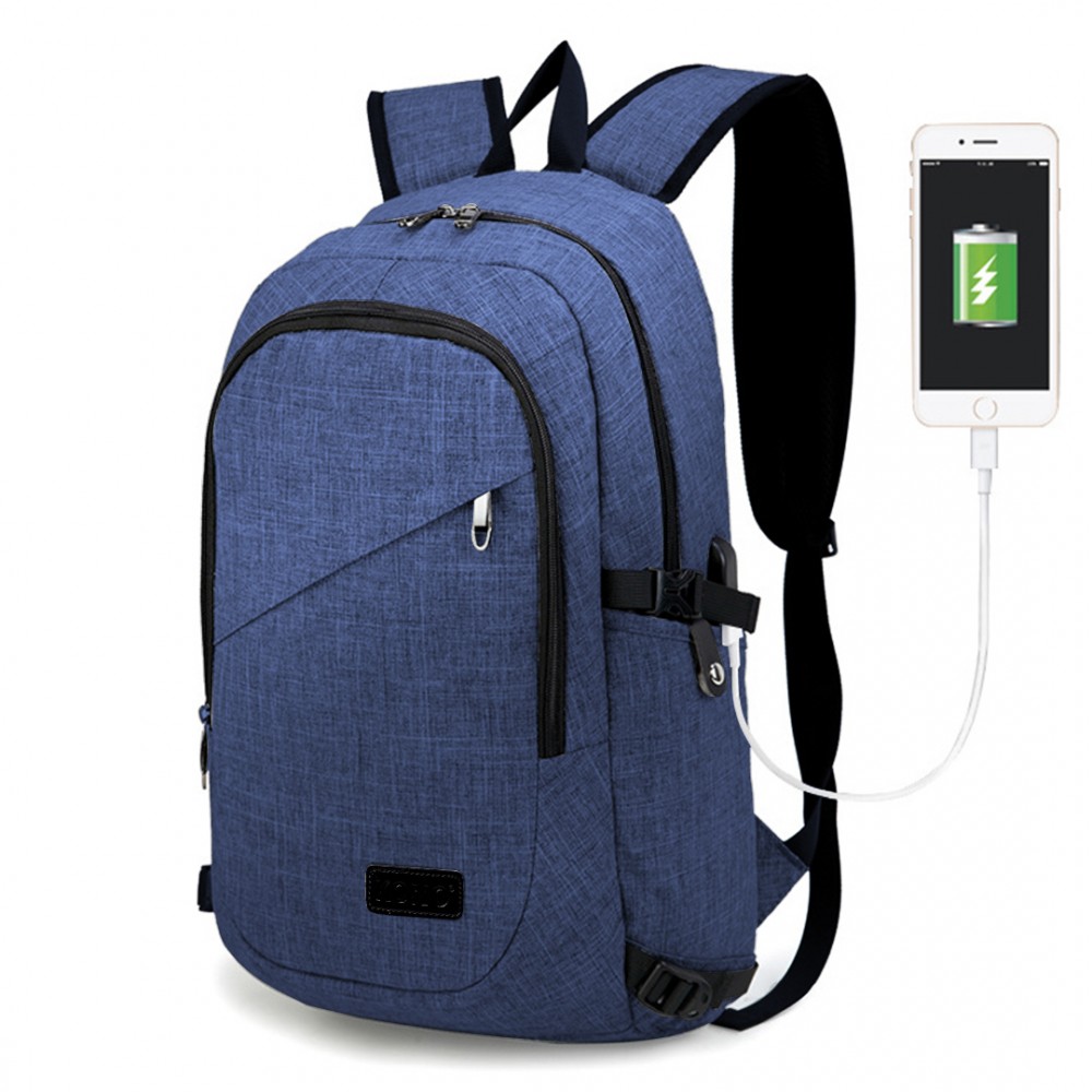 Levně KONO unisex batoh s USB portem - modrý - 20L