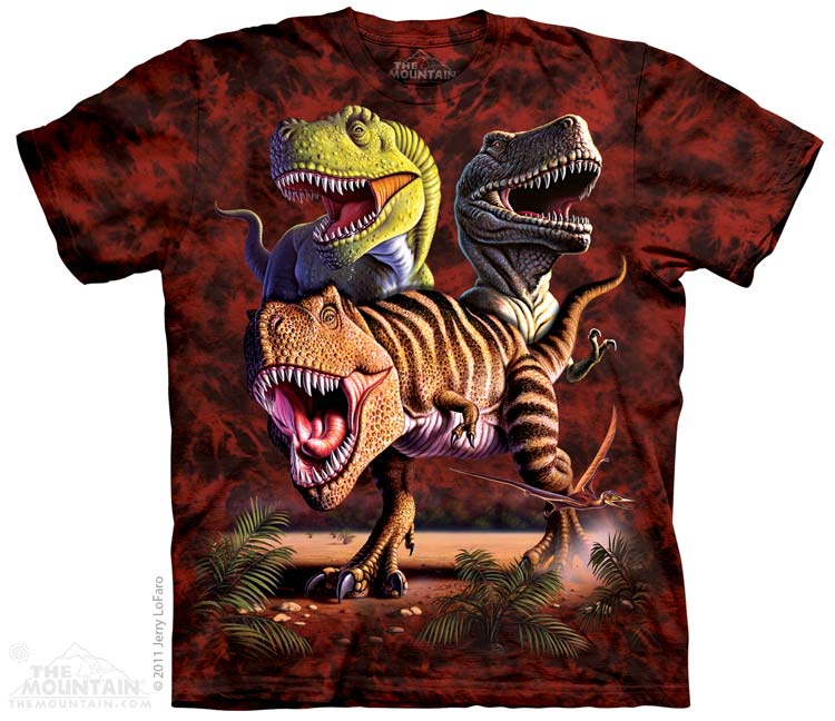 Pánské batikované triko The Mountain - Rex Collage - červené Velikost: XXXL Pánské batikované triko The Mountain - Rex Collage - červené Velikost: XXXL