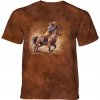Dětské batikované tričko - Dívka na koni - hnedé