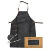 Kožená grilovací zástěra v dárkovém boxu s podtácky Hide & stitches barbecue / grill - černá