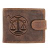 Pánská kožená peněženka s přeskou s obrázky znamení - VÁHY - hnědá