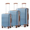 KONO Set 3 cestovních kufrů s horizontálním designem - ABS - světlo modrá/hnědá - 44L/66L/96L