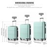 KONO Set 3 cestovních kufrů - ABS - mint - 44L/66L/96L