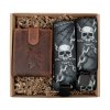 Dárkový set pro muže - Kožená peněženka a kšandy - Lebka