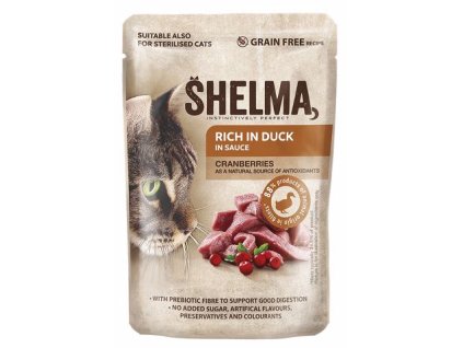 SHELMA Cat kachní s brusinkami v omáčce, kapsa 85 g