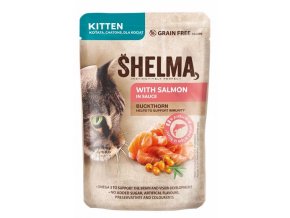 SHELMA Cat Kitten losos a rakytník v omáčce, kapsa 85 g