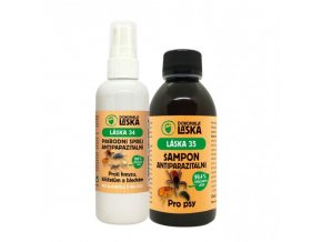 LÁSKA 34 Antiparazitální přírodní sprej 100ml + LÁSKA 35 Antiparazitální šampon pro psy 200ml