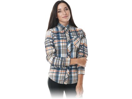 Ochranná flanelová košeľa pre ženy (Farba Námornícka Modrá-Béžová-Oranžová, Veľkosť 2XL)
