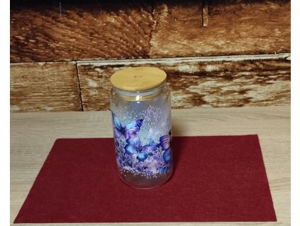 Sklenice s polepem Fialový motýli