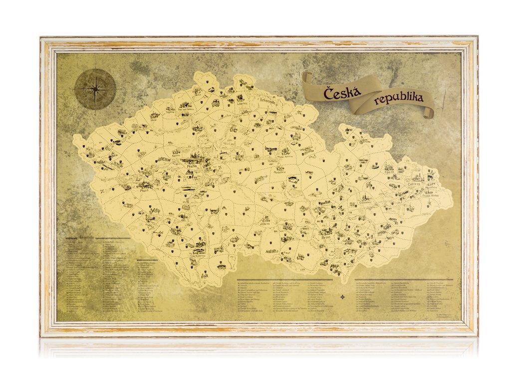 Zlatá stírací mapa pro turisty rám imitace starého rámu