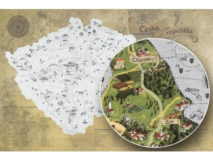 stírací mapa pro turisty detail - stříbrná