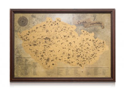 zlatá stírací mapa turistická rám tmavě hnědý