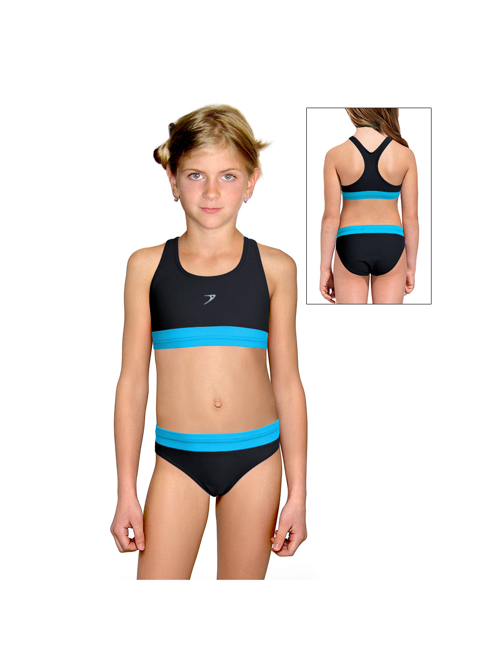 Dívčí sportovní plavky dvoudílné PD662 s tyrkysovou