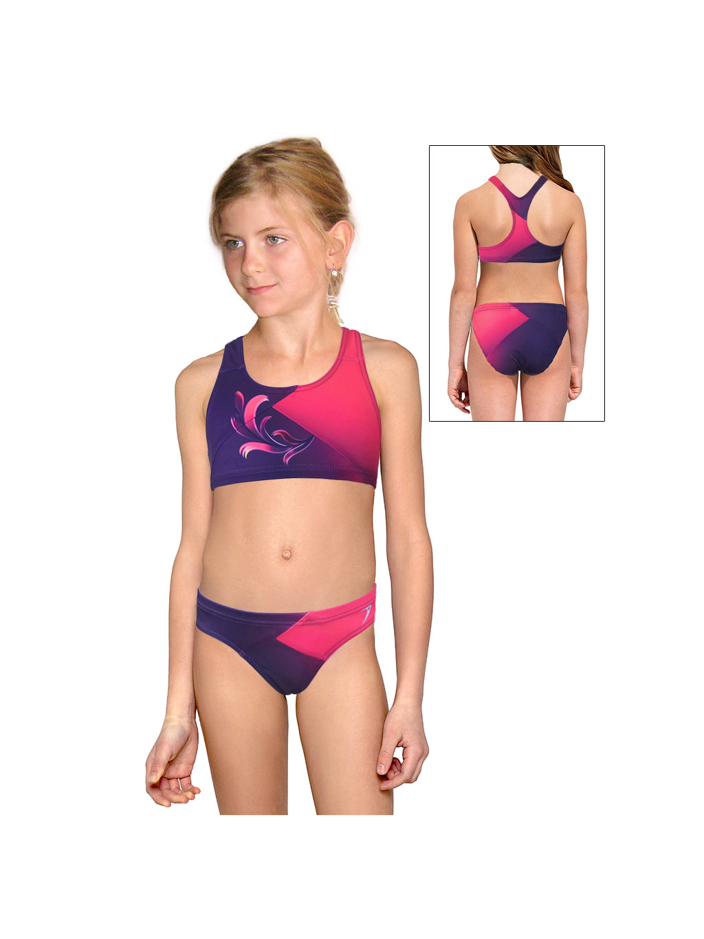 Dívčí sportovní plavky dvoudílné PD661 t110 fialovorůžová