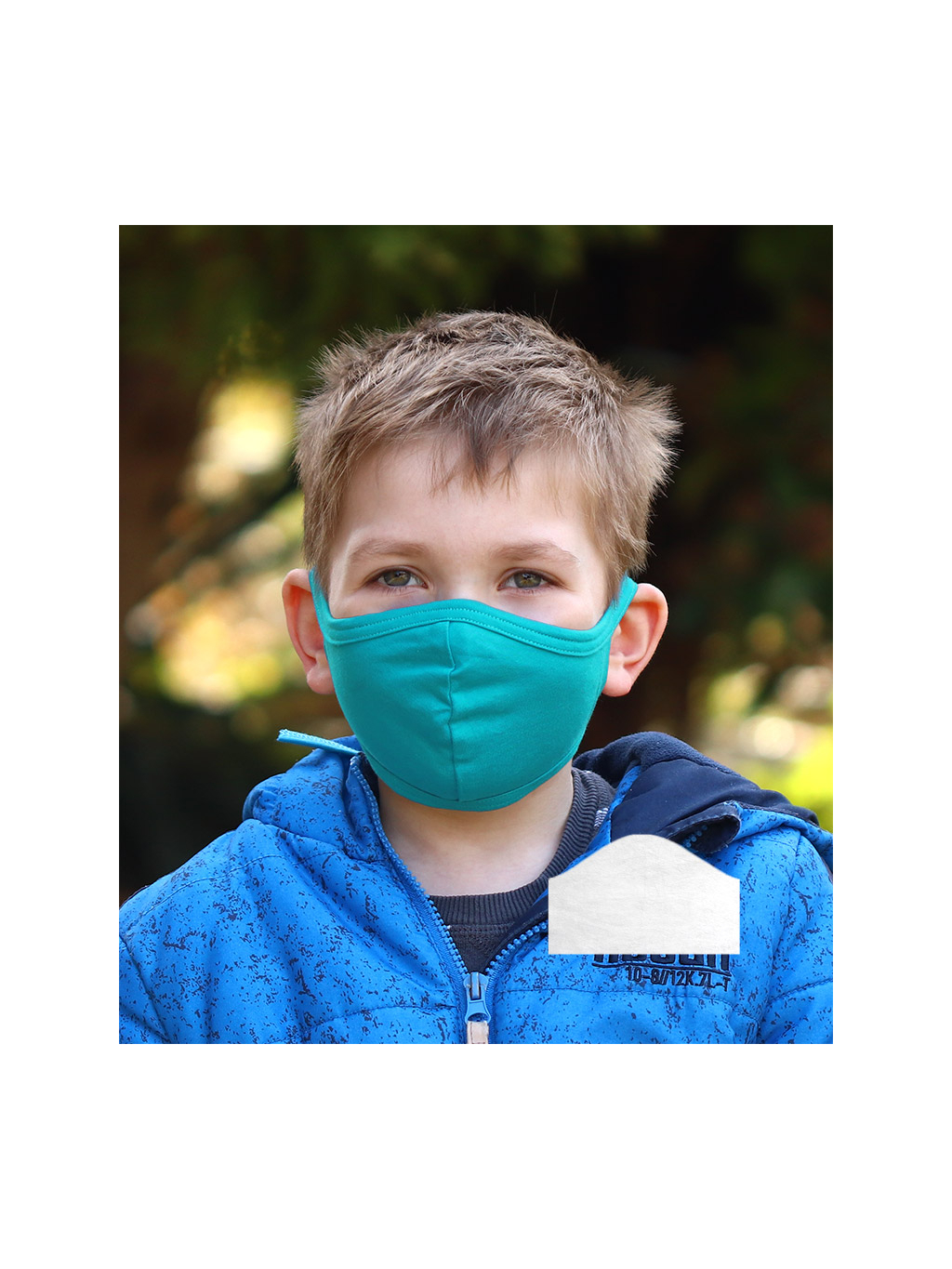 Bavlněná rouška DVOUVRSTVÁ S KAPSOU modrozelená  + 1ks filtru - pro děti (cca 3-12 let)