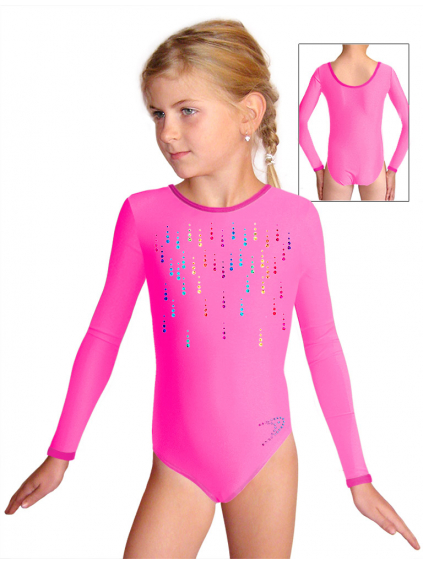 Gymnastický dres D37d-58 F11 reflexní růžová lesklá plavkovina