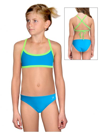 Dívčí sportovní plavky dvoudílné PD660 tyrkysová s reflexní zelenou