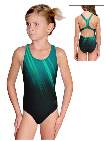 Dívčí sportovní plavky jednodílné PD623 t401 se zelenou