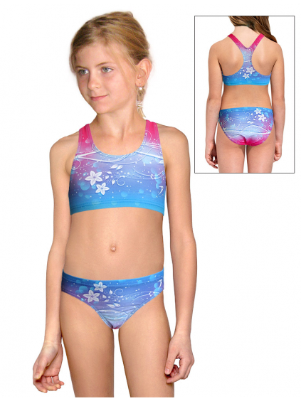 Dívčí sportovní plavky dvoudílné PD658 t113 růžovotyrkysové